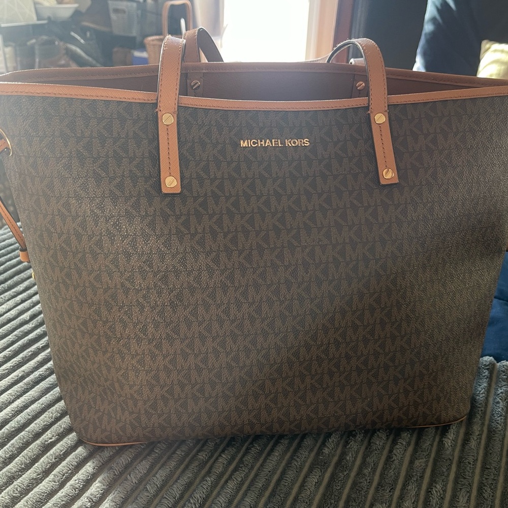 Michael Kors Brown Signature Tote with Tan Accents
